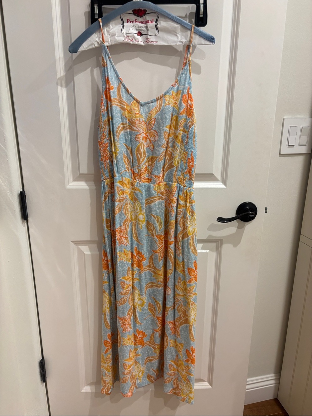 Roxy Light Blue Floral Sundress with Yellow-Orange Print